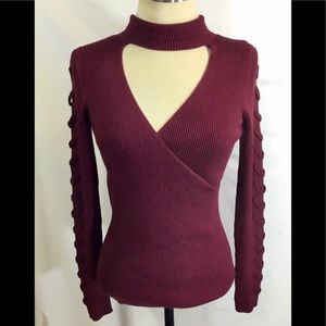 Hippie Rose Burgundy Front Cut Out Long Sleeve Top